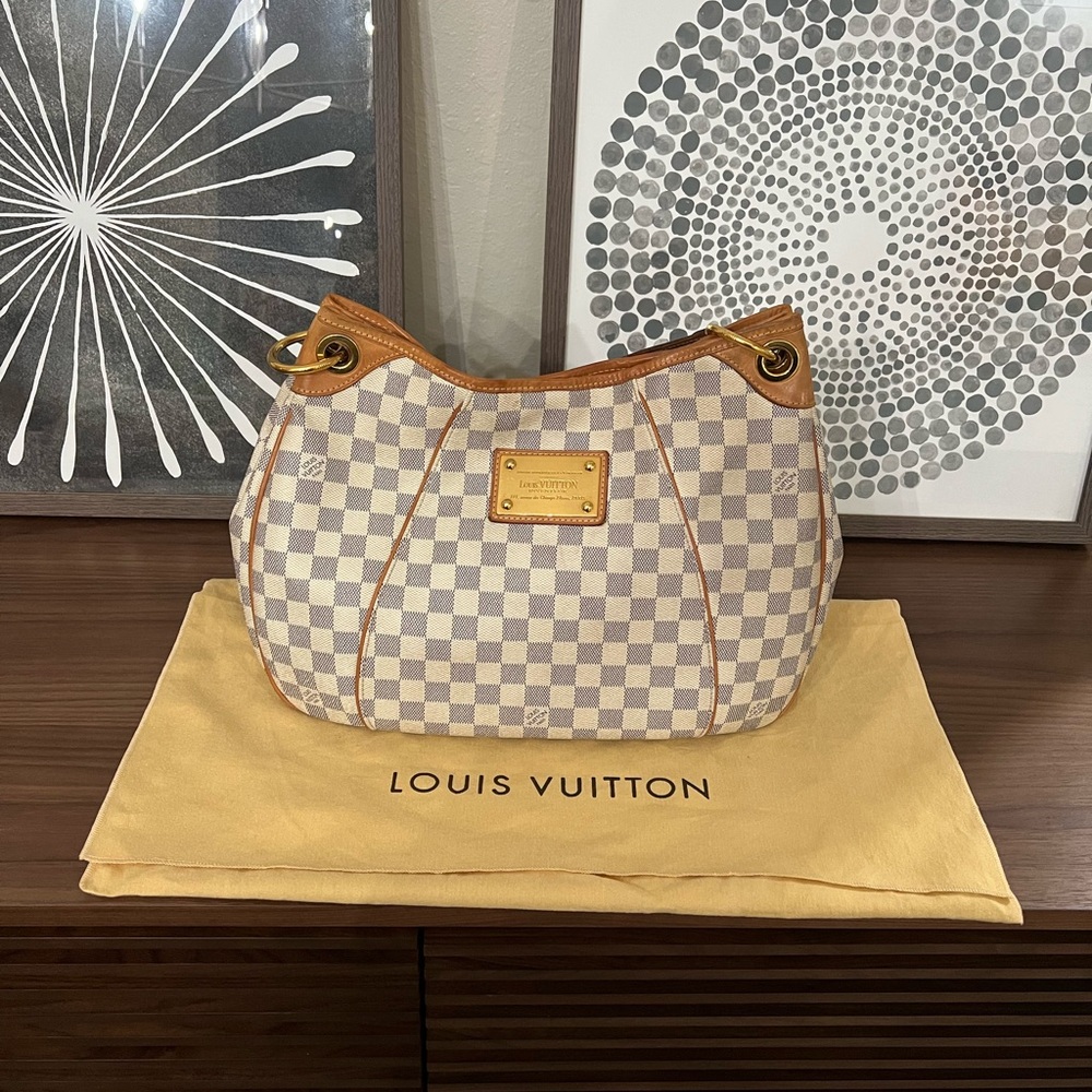 Louis Vuitton Tan and Cream Checkered Hobo Bag